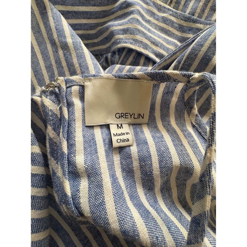 Greylin Blue White Striped Halter Front Tie Wide Leg Jumpsuit Womens Medium - Picture 7 of 10